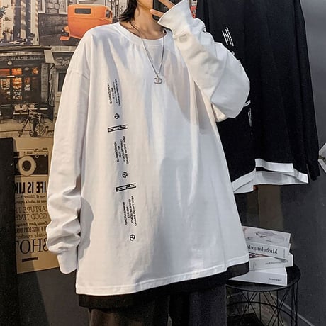 ユニセックス Tシャツ 長袖 韓国ファッション メンズ レディース ラウンドネック シンプル 英字 プリント オーバーサイズ 大きいサイズ ルーズ ストリート DTC-624323933048