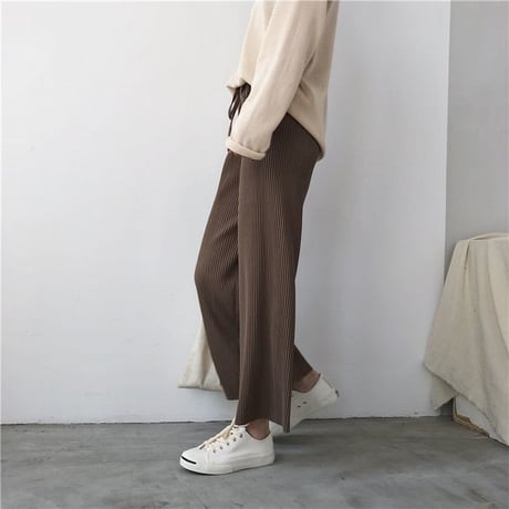 レディース シフォン ドローストリングプリーツワイドパンツ ガウチョパンツ プリーツ 韓国ファッション オルチャン (DCT-565943259164)