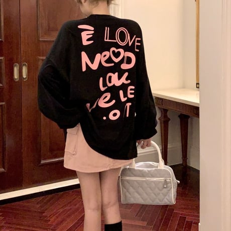 Tシャツ ロンT バックプリント 長袖 クルーネック オーバーサイズ ルーズ カジュアル 韓国ファッション レディース 韓国ストリート系ファッション DTC-734733429902
