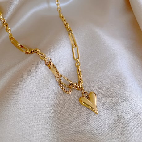 ピーチハート ネックレス チェーン付き 金属アレルギー対応 ペンダント アクセサリー チタンスチール K14メッキ シンプル DTC-629174305990