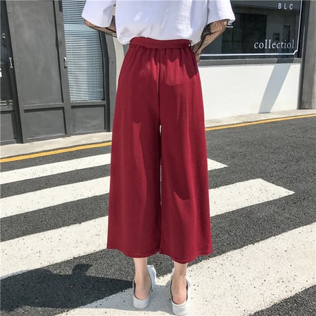 レディース ワイドパンツ ガウチョパンツ ハイウエスト ウエストリボン パンツ ボトムス 韓国ファッション オルチャン (DCT-576943177093)