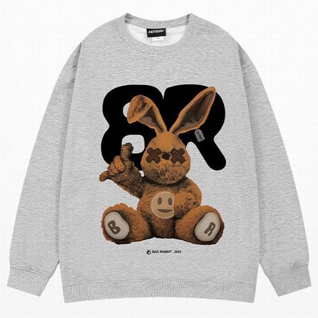 ユニセックス スウェット トレーナー BADRABBIT ウサギ 裏起毛 長袖 オーバーサイズ 韓国ファッション メンズ レディース ストリート系ファッション DTC-737596346835