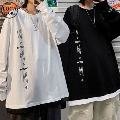 ユニセックス Tシャツ 長袖 韓国ファッション メンズ レディース ラウンドネック シンプル 英字 プリント オーバーサイズ 大きいサイズ ルーズ ストリート DTC-624323933048