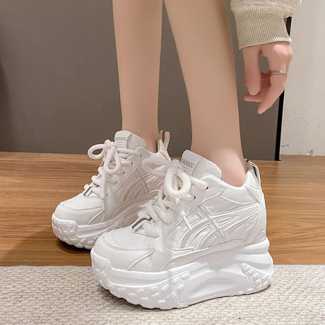 厚底スニーカー ダッドスニーカー 22.0～24.5cm インヒール ボリュームソール レースアップ 厚底 ダッドシューズ カジュアル 韓国ファッション レディース DTC-737424675056