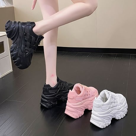 ダッドスニーカー 厚底 22.0～24.5cm シューレース メッシュスニーカー ダッドシューズ スポーツ 厚底スニーカー カジュアル 韓国ファッション レディース DTC-677799728325