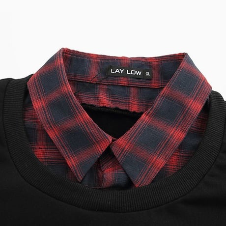 ユニセックス メンズ レディース カットソー レイヤード風 Tシャツ チェック柄シャツ ネルシャツ ドッキング オーバーサイズ オルチャン 韓国 韓国ファッション (DTC-583286459353)