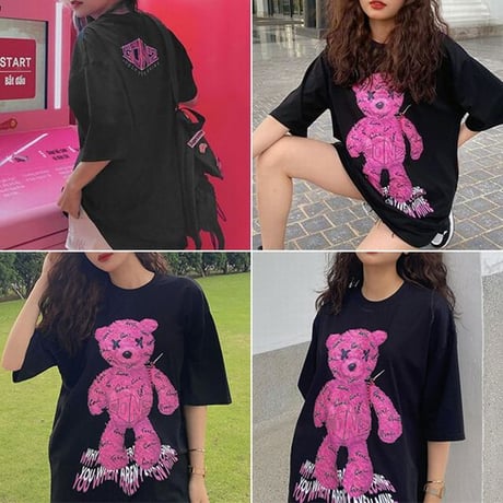 ユニセックス Tシャツ クマちゃん ベアー Gonz 半袖 クルーネック オーバーサイズ 大きめ 韓国ファッション メンズ レディース カジュアル ストリート系 DTC-650502208944