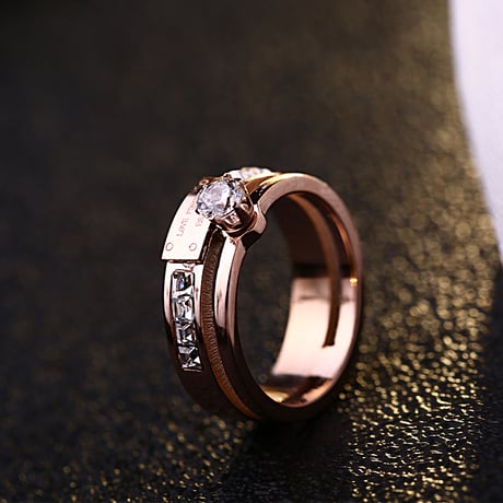 リング 指輪 金属アレルギー対応 2連リング CZ ローズゴールド アクセサリー シンプル チタンスチール316L DTC-571214294981