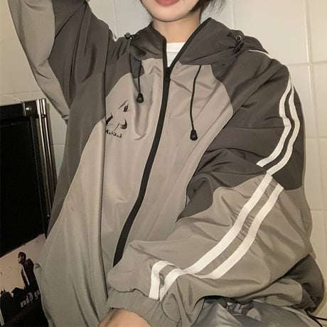 フード付き ジャケット バイカラー 袖ライン ラグランスリーブ ライトアウター ウインドブレーカー 韓国ファッション レディース 大人可愛い ガーリー カジュアル DTC-769914372605