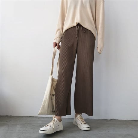レディース シフォン ドローストリングプリーツワイドパンツ ガウチョパンツ プリーツ 韓国ファッション オルチャン (DCT-565943259164)