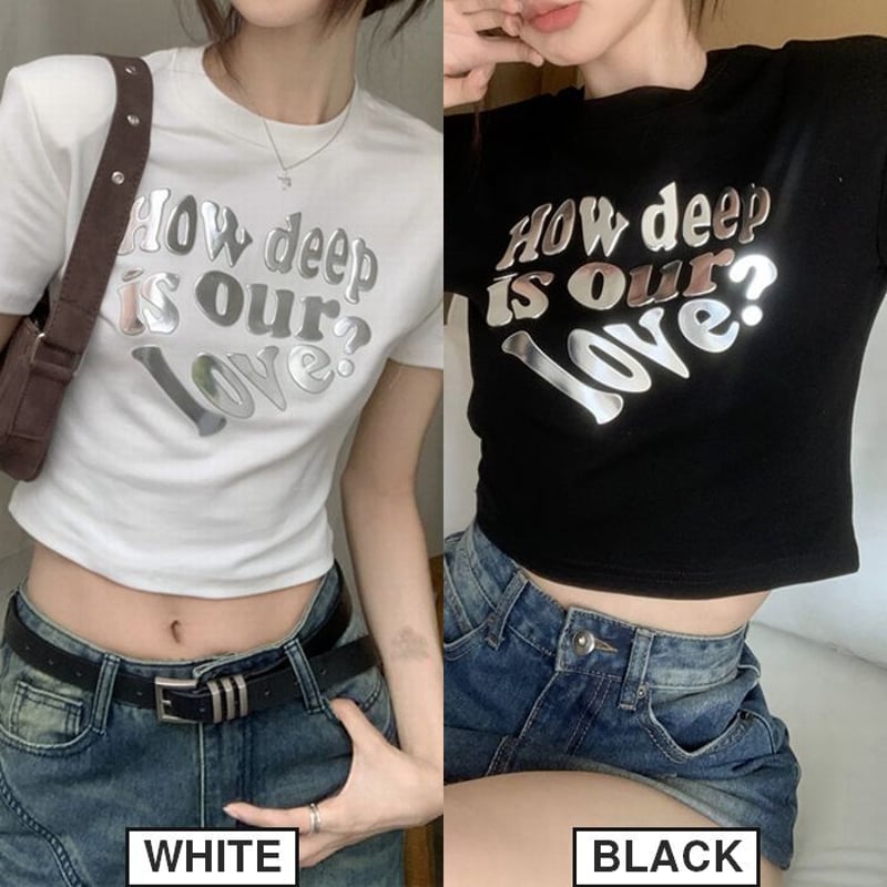 クロップド丈 Tシャツ 半袖 トップス ショート丈 クルーネック 韓国