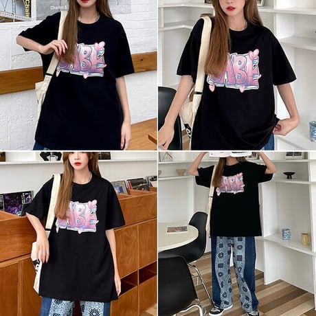 【2カラー】 ユニセックス Tシャツ 半袖 ハート 英字 プリント オーバーサイズ カジュアル 韓国ファッション メンズ レディース 韓国ストリートファッション DTC-646846731043