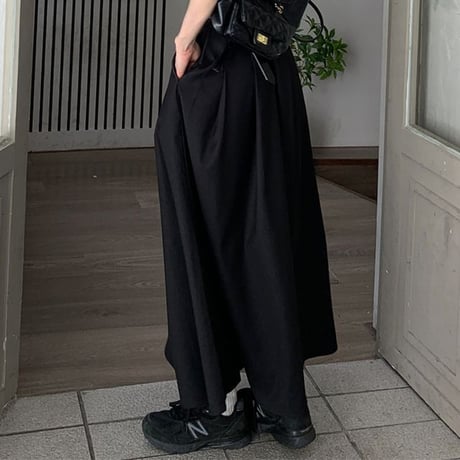 タック ロングスカート ハイウエスト フレア Aラインスカート プリーツ スカート レトロ韓国ファッション レディース 大人可愛い ガーリー DTC-679231010864