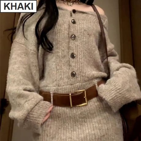 ニットワンピース セーラーカラー ボタン オフショルダー リブワンピース ミニワンピース 長袖 レトロ 大人可愛い ガーリー DTCA-975908412569