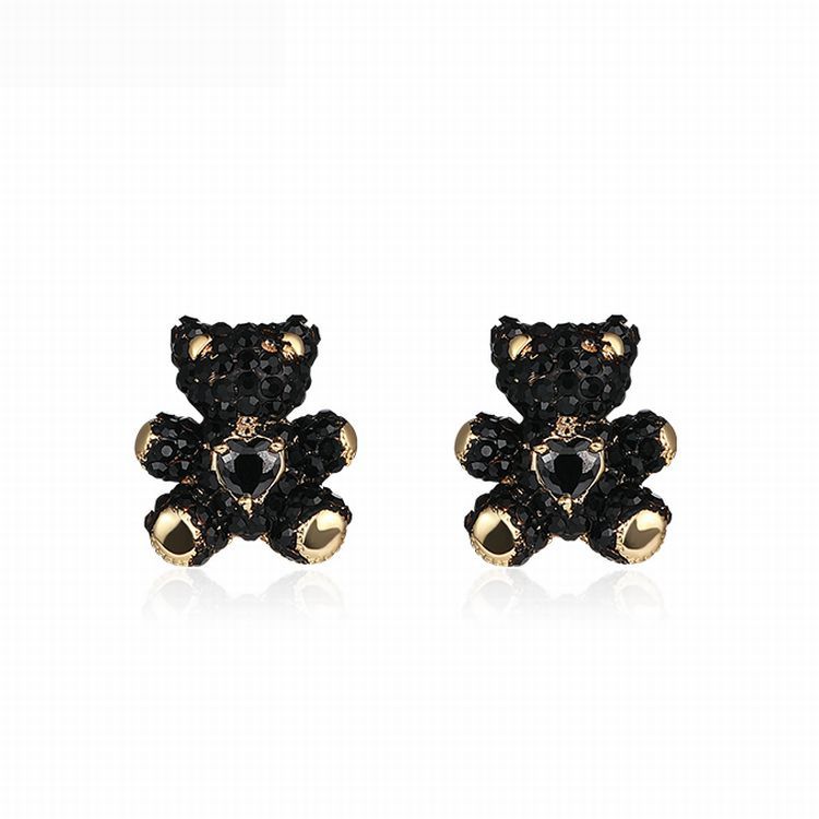 ブラックくまちゃん＆特注カラー☆韓国ビーズの大人シックパールピアス/イヤリング♥️ 黒くまのピアス キラキラ 韓国アクセサリー ピアス キュービック