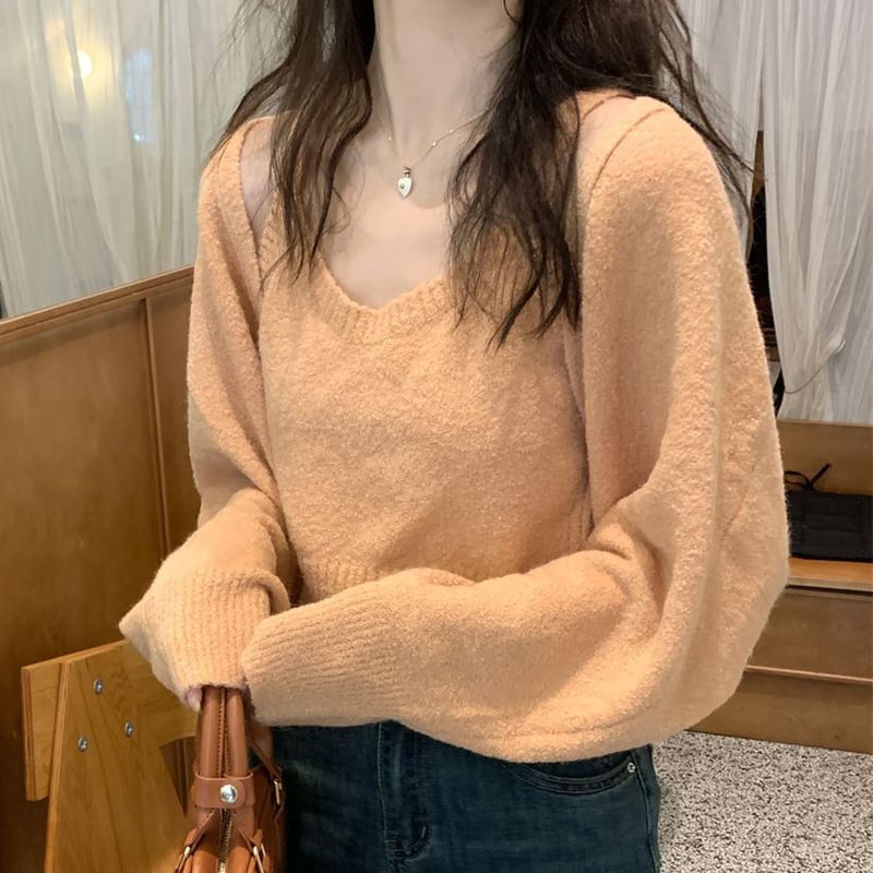 セット商品 ニットタンクトップ ニットカーディガン ショート丈