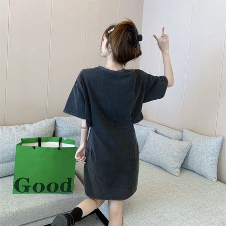 ワンピース 薄手 フェイクレイヤード ウエストカット ハイウエスト 半袖 レトロ 韓国ファッション レディース 大人可愛い ガーリー カジュアル DTC-708027507444