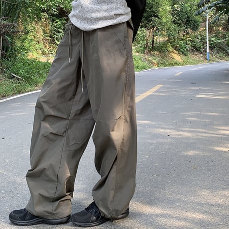 シアートップス パラシュートパンツ シアーTシャツ トップス ワイドパンツ ドローコード 長袖 セットアップ 韓国ファッション レディース 大人可愛い ガーリー DTC-768485999145
