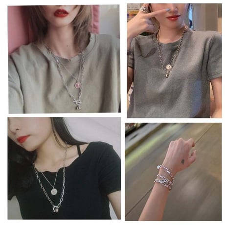 2点セット ネックレス チェーン付き コイン Tバー ペンダント アクセサリー 合金 シンプル DTC-618874289625