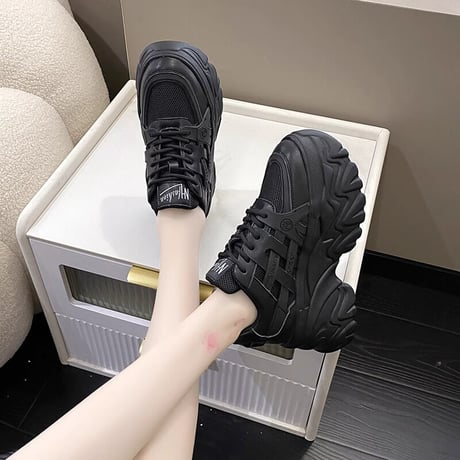 ダッドスニーカー 厚底 22.0～24.5cm シューレース メッシュスニーカー ダッドシューズ スポーツ 厚底スニーカー カジュアル 韓国ファッション レディース DTC-677799728325