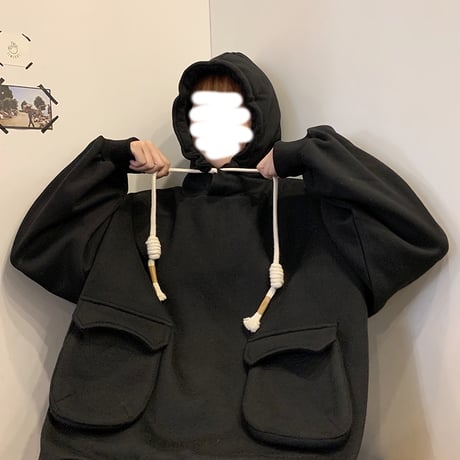 パーカー トップス 裏起毛 プラスベルベット プルオーバー ポケット シンプル ルーズ レトロ 韓国ファッション レディース ガーリー カジュアル DTC-654678669644
