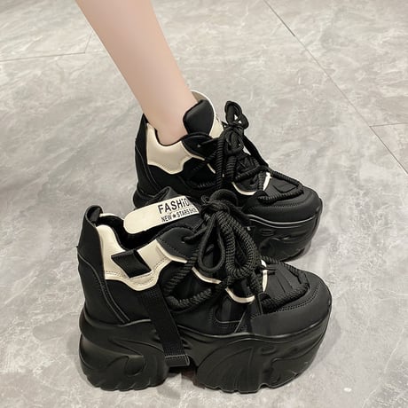 厚底 スニーカー ダッドスニーカー 22.0～24.5cm レースアップ ダッドシューズ 厚底スニーカー カジュアル 韓国ファッション レディース DTC-742606652067