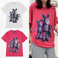 ユニセックス Tシャツ 半袖 メンズ レディース ラウンドネック ラビット うさぎ プリント オーバーサイズ 大きいサイズ ルーズ ストリート TBN-622458443446