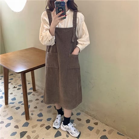 コーデュロイ ジャンパースカート ジャンスカ サロペット ワンピース ルーズウエスト ロング丈 韓国ファッション レディース カジュアル 大人可愛い ガーリー DTC-656875550381