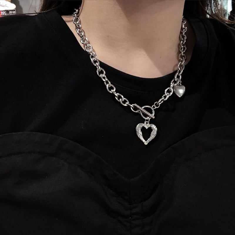 マンテル ハート ネックレス Tバー チョーカー 金属アレルギー対応