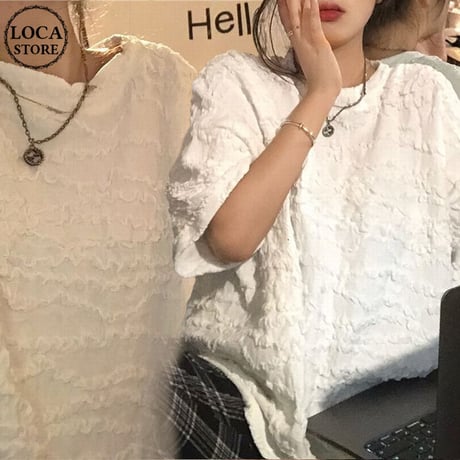 Tシャツ 凹凸 立体的 半袖 ゆったり 韓国ファッション レディース 半袖Tシャツ 大人可愛い カジュアル ストリートファッション DTC-641643271309