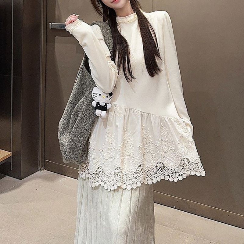 セットアップ 3点セット ニット セーター ケーブル編み レースインナー