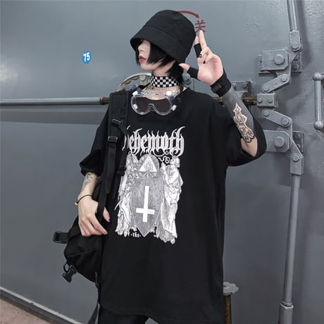 Tシャツ 半袖 メンズ レディース ユニセックス ラウンドネック 英字 クロス プリント オーバーサイズ 大きいサイズ ルーズ ストリート TBN-616126486065