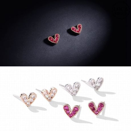ピアス ハートモチーフ キラキラ 韓国アクセサリー キャッチ CZ キュービックジルコニア 合金 シルバー925 アクセサリー DTC-565168659547