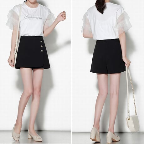 レディース ラップショートパンツ ボトムス キュロット ショートパンツ アシンメトリー 韓国ファッション (DCT-588543102317)