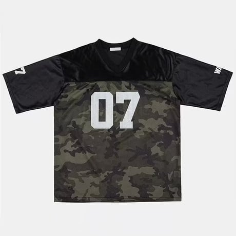 tシャツ メッシュ切り替え ナンバリング カモフラージュ柄 迷彩柄 Vネック トップス オーバーサイズ プルオーバー 半袖 レトロ ストリート女子 カジュアル DTCA-888451993795