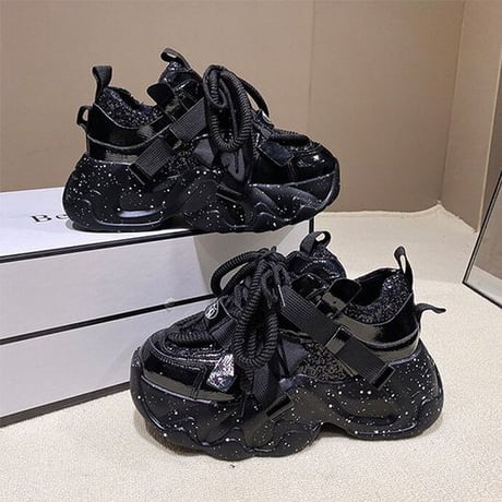 厚底スニーカー グリッター 22.0～24.5cm ラメ 厚底 ダッドスニーカー スニーカー ダッドシューズ スポーツ カジュアル 韓国ファッション レディース DTC-734896092511