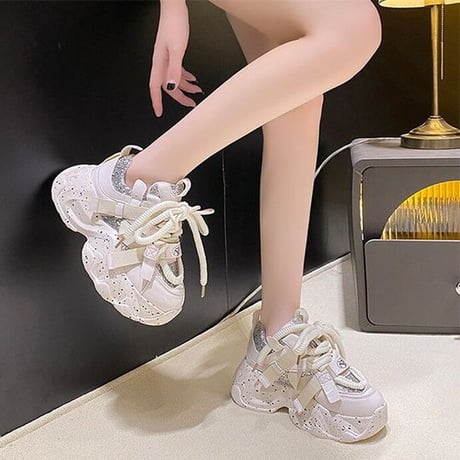 厚底スニーカー グリッター 22.0～24.5cm ラメ 厚底 ダッドスニーカー スニーカー ダッドシューズ スポーツ カジュアル 韓国ファッション レディース DTC-734896092511