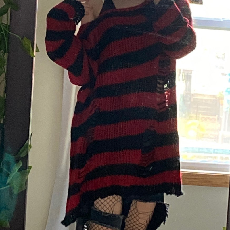 ダメージニット ボーダーニット レッド 赤 ダメージ加工 ニット ダメージニット ボーダーニット レッド 赤 ダメージ加工 ニット