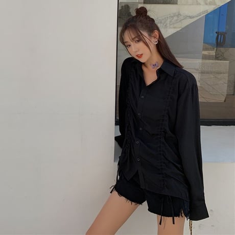 ギャザー シャツ ブラウス 絞り上げ 韓国ファッション レディース 長袖 トップス ゆったり 大人可愛い ガーリー DTC-618953320170