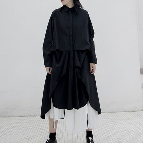 シャツワンピース ロングシャツ シャツ ワンピース アシンメトリー 不規則デザイン ルーズ 長袖 レトロ 韓国ファッション レディース 大人可愛い ガーリー DTC-634484580166