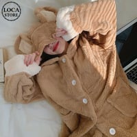 ルームウェア パジャマ セットアップ 耳付き しっぽ付き クマ ベアー もこもこ ボア 上下セット 部屋着 寝間着 大人可愛い ガーリー DTC-660205662818