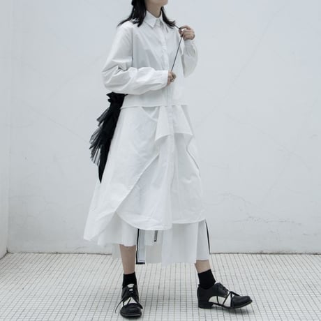 シャツワンピース ロングシャツ シャツ ワンピース アシンメトリー 不規則デザイン ルーズ 長袖 レトロ 韓国ファッション レディース 大人可愛い ガーリー DTC-634484580166