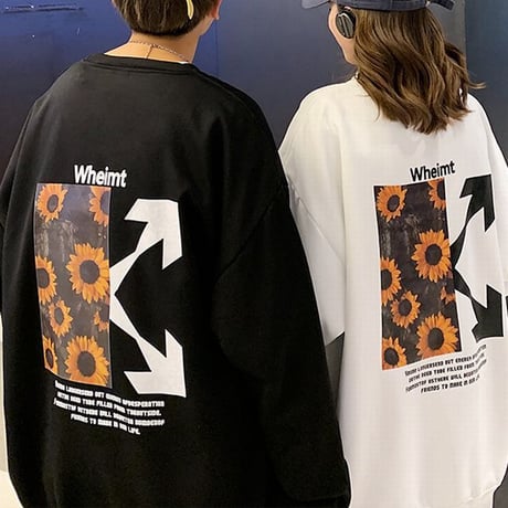 ユニセックス トレーナー ひまわり バックプリント 長袖 オーバーサイズ 韓国ファッション メンズ レディース トップス カジュアル ストリートファッション DTC-638340936496