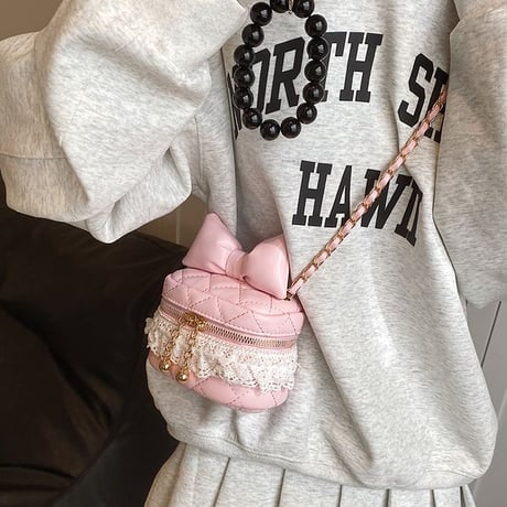 ショルダーバッグ リボン レース キルティング ミニバッグ ポーチ チェーンバッグ オールシーズン バッグ 大人可愛い ガーリー 韓国ファッション レディース DTC-771485719569