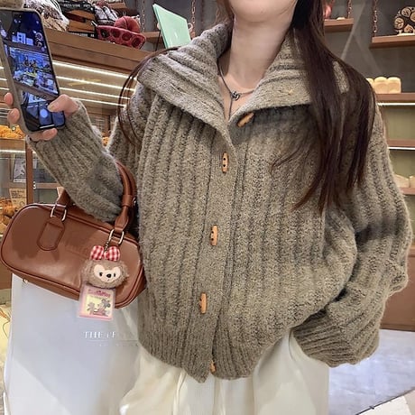 ニットカーディガン ハイネック ニット セーター アウター トップス ボタン スタンドカラー 厚手 長袖 レトロ 韓国ファッション レディース 大人可愛い ガーリー DTCA-831853635820