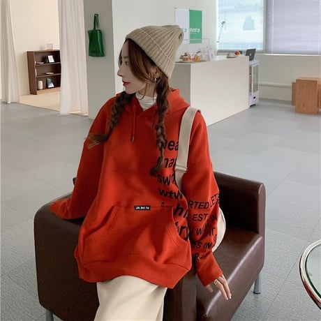 パーカー プルオーバー 英字 袖プリント プラスベルベット ルーズ 韓国ファッション レディース ゆったり カジュアル ストリート系 ガーリー DTC-629784292480