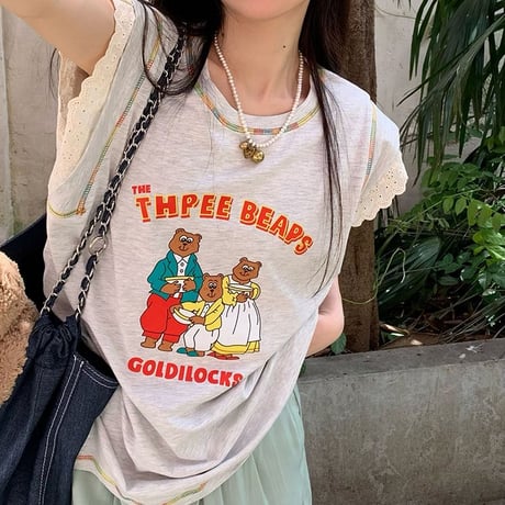 Tシャツ フライングスリーブ レース トップス ノースリーブ オーバーサイズ レトロ 韓国ファッション レディース 大人可愛い ガーリー カジュアル DTC-768900343552