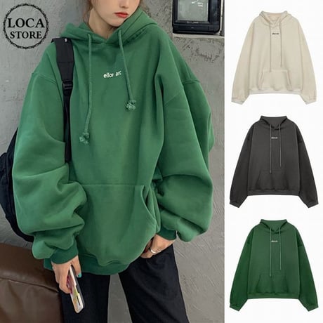 パーカー 裏起毛 プルオーバー ワンポイントロゴ オーバーサイズ 韓国ファッション レディース トップス プラスベルベット カジュアル ストリート系 DTC-656442798473