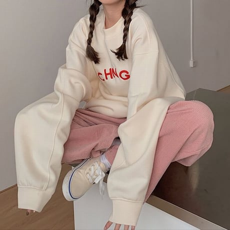 トレーナー ロンT 薄手 薄手トレーナー オーバーサイズ ラウンドネック ルーズ レトロ 韓国ファッション レディース ガーリー カジュアル ストリート系 DTC-655296556038