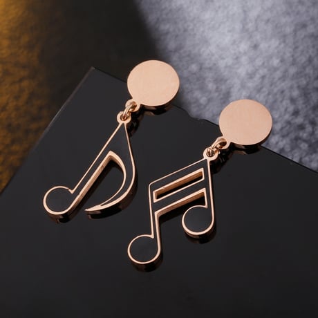 ピアス 音符 四分音符 八分音符 金属アレルギー対応 スタッドピアス ローズゴールド アクセサリー チタンスチール316L DTC-567491682350